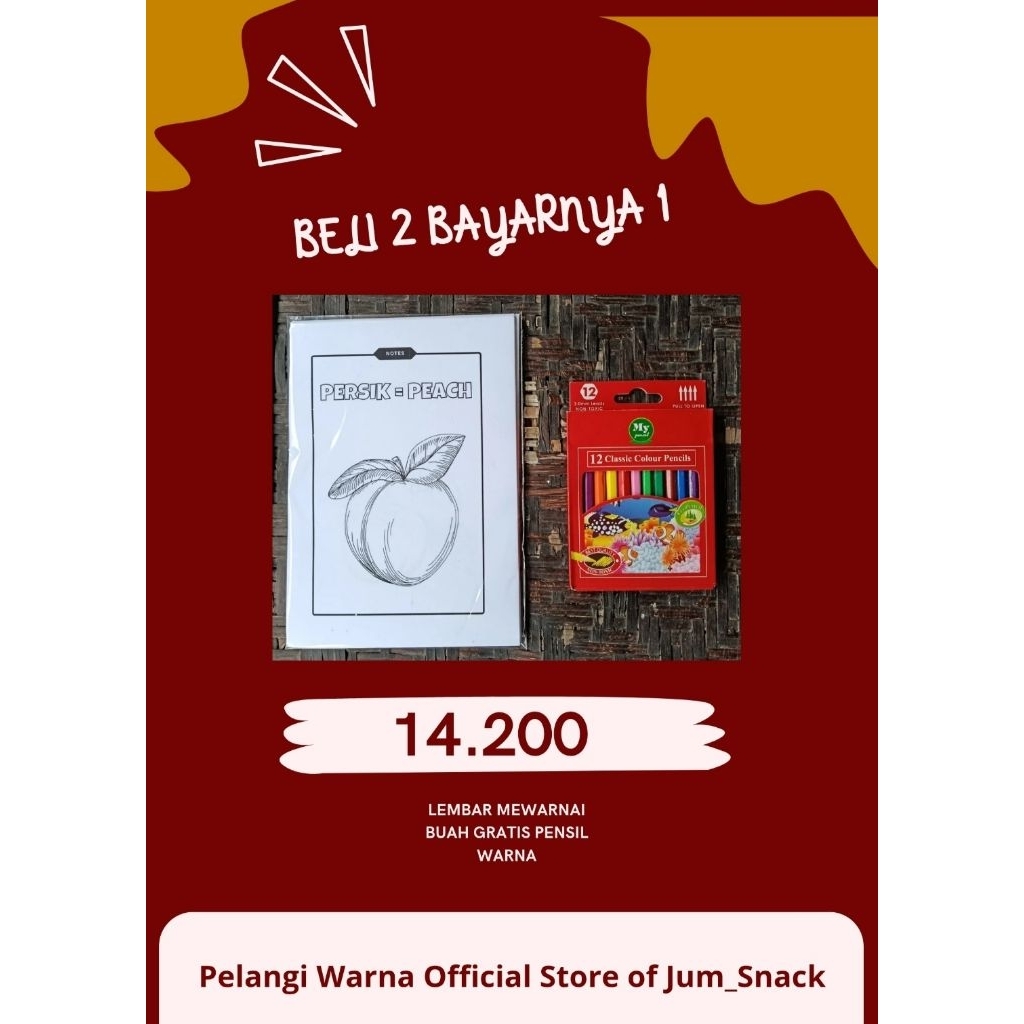 

50 Lembar Kertas Mewarnai Buah A5 Gratis Pensil Warna