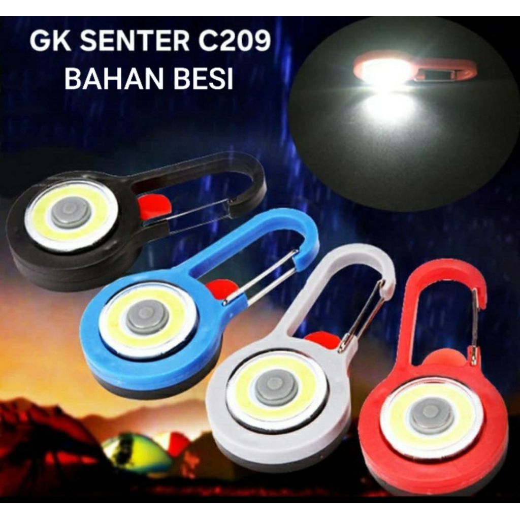 carabiner lampu COB Led body besi senter gantungan kunci carabiner kecil WI