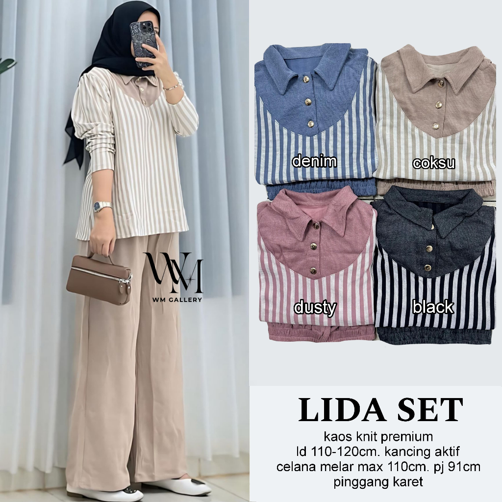 Baju One Set Lida Set Kain Premium setelan Garis Garis