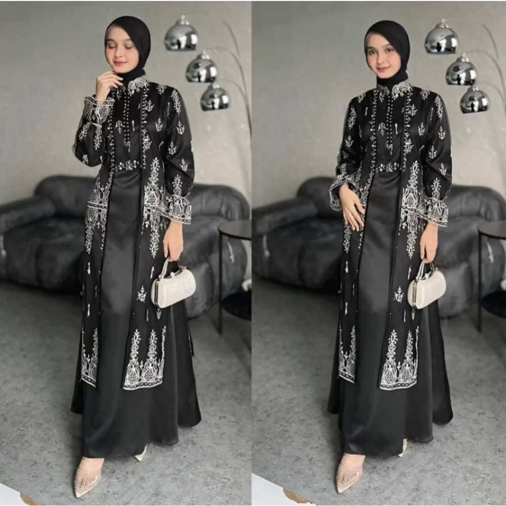 Gamis Brokat Pesta Mewah Dress Dewasa Tiara Set Outer Dress Dobel Layer viral Gamis Wanita Kondangan