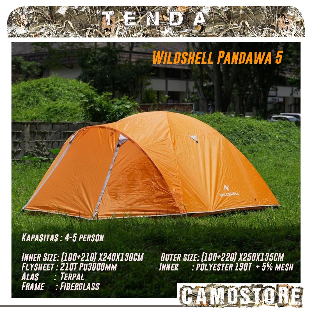 Tenda Wildshell jayadipa , pandawa 5 Dome 4P - 5P (4 - 5 Orang) Camping Pramuka