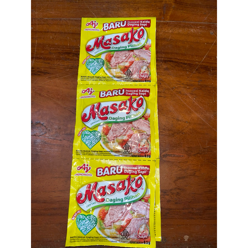 

masako kaldu bubuk rasa sapi 1 renteng isi 12 pcs