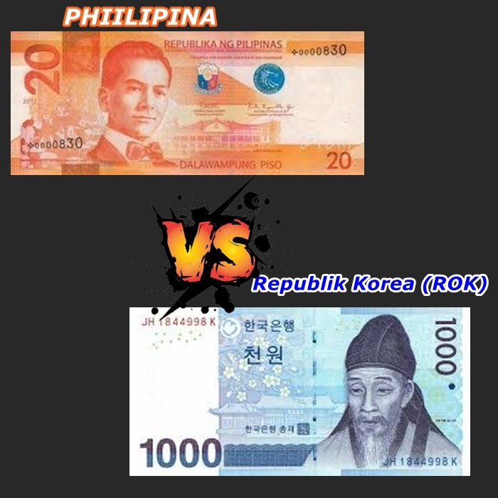 Koleksi 1000 Won Korea selatan +  Peso Pilipina Pecahan 20 Asli Tukar Uang Lebaran