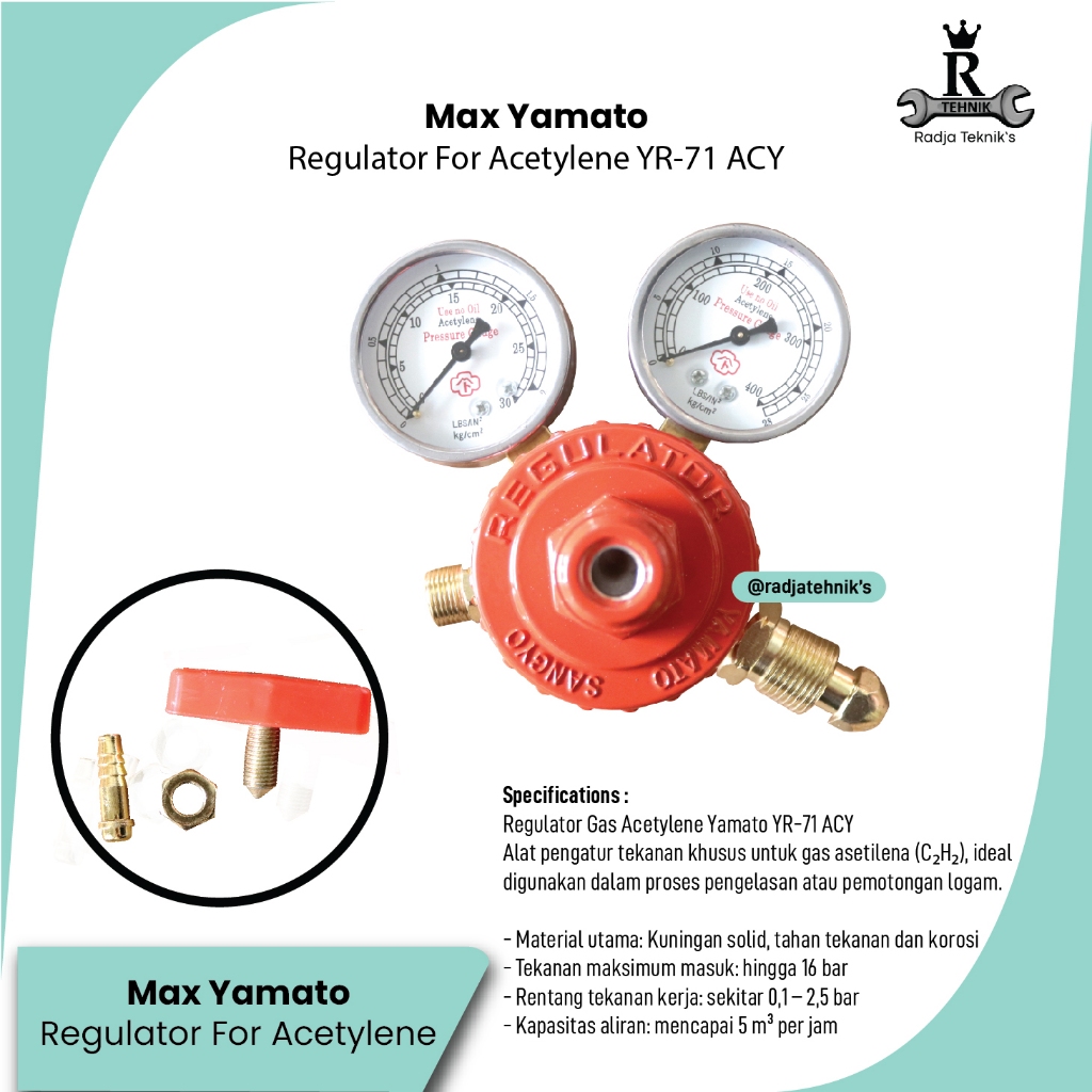 MAX YAMATO  YR-71 Welding Regulator Acetylene   Regulator Aksesoris Mesin Las  Alat Tukang Serbaguna