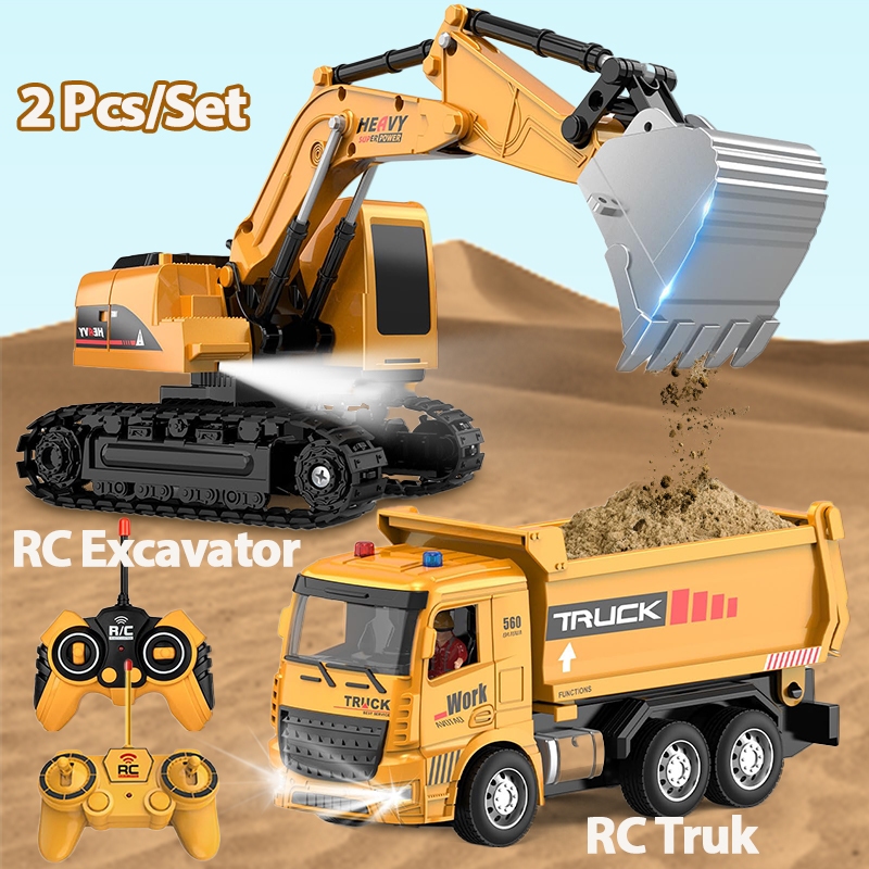 UNIK Mainan Mobil Konstruksi Kit Excavator Remote Control + Truk Remote Control RC Truk