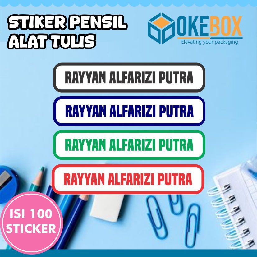 

100 PCS Sticker Stiker nama alat tulis custom waterproof untuk barang stiker atk3