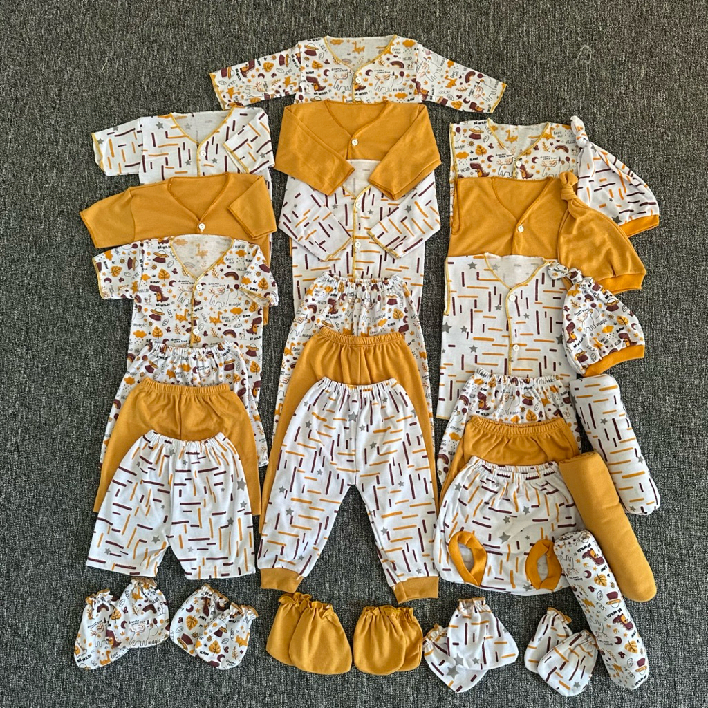 PAKET HEMAT 30 Pcs Baju Bayi Usia 0-3 Bulan Set baju bayi baru lahir seri warna kuning mustard baju 
