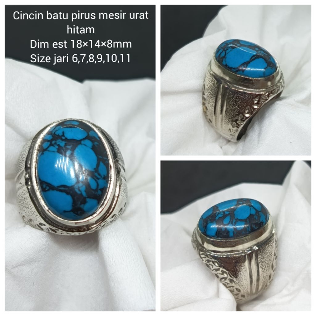 CINCIN BATU PIRUS MESIR BIRU URAT HITAM D18