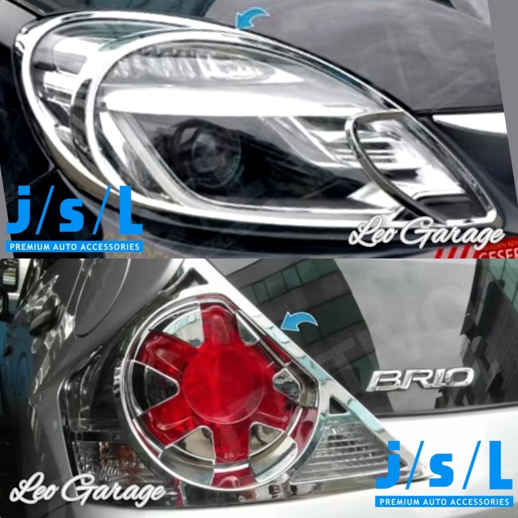 BRIO 2012 2014 2015 GARNISH LAMPU DEPAN BELAKANG LIS LIST HEADLAMP STOPLAMP CHROME KROM SILVER HEAD 