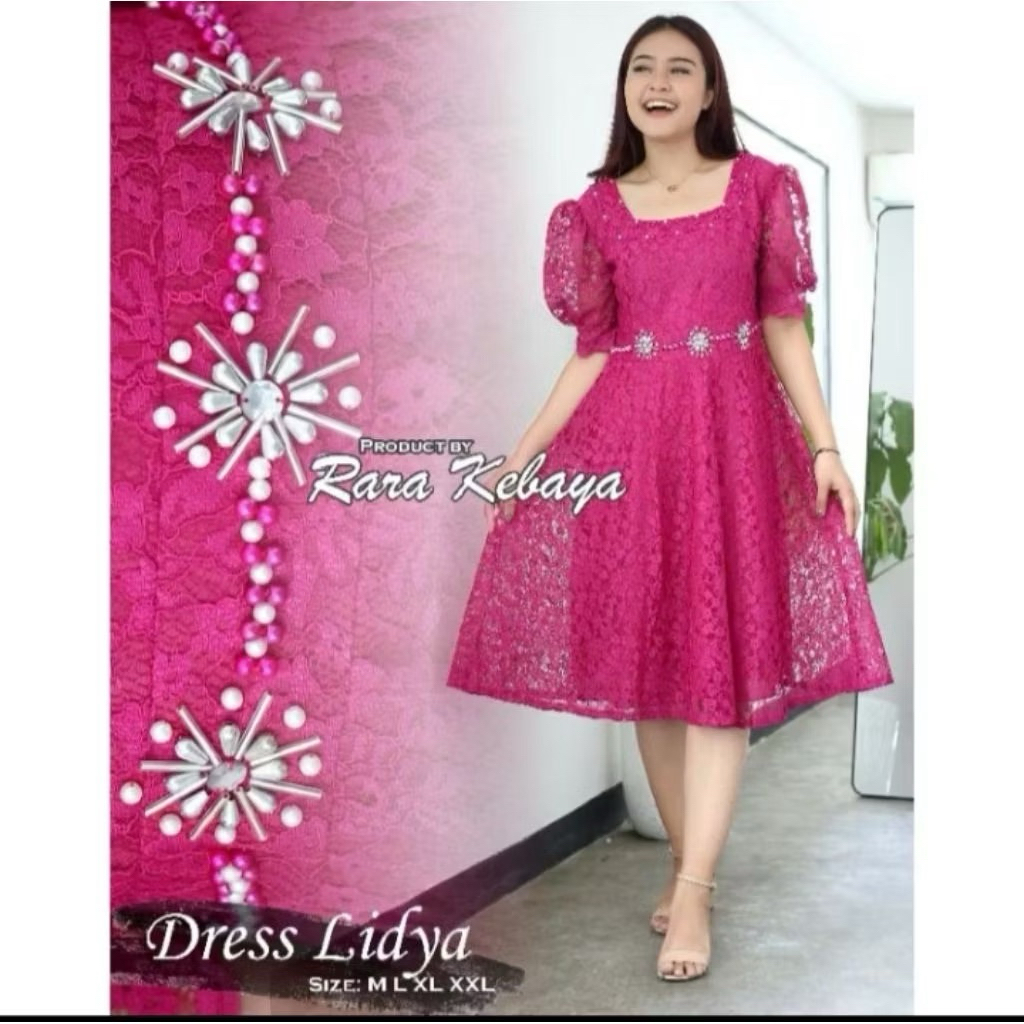 New Dres Lidya Terbaru/Dres Natal Kekinian/Gaun Midi Elegan/Dres Natal Korean Style Kondangan Weddin