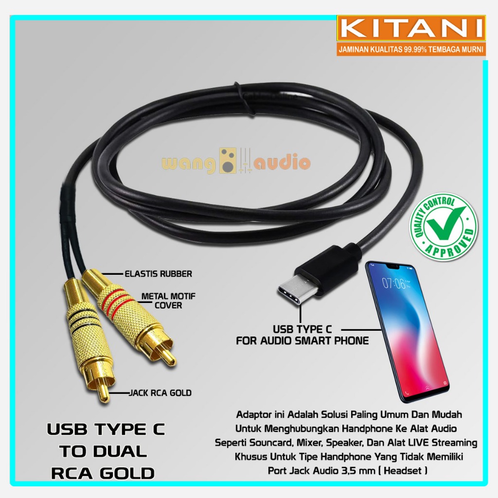 KITANI - Kabel Audio/Konverter USB Type C To 2X RCA GOLD -  WANG AUDIO