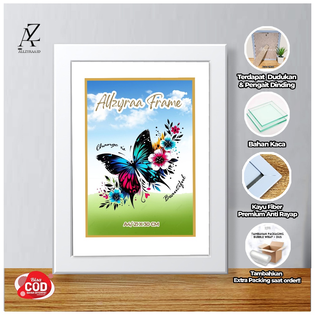 Promo Aesthetic Bingkai Kaca A4 / 21x30cm Termurah || Bingkai Sertifikat/ Ijazah Minimalis Ukir Mura