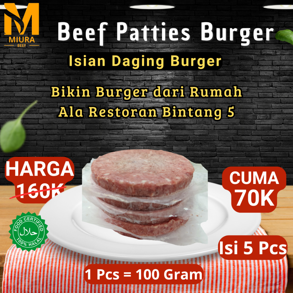 

Beef Patties Burger/ Daging Isi Burger/Daging Sapi Burger Halal/Isi 10 Pcs/1 Kg