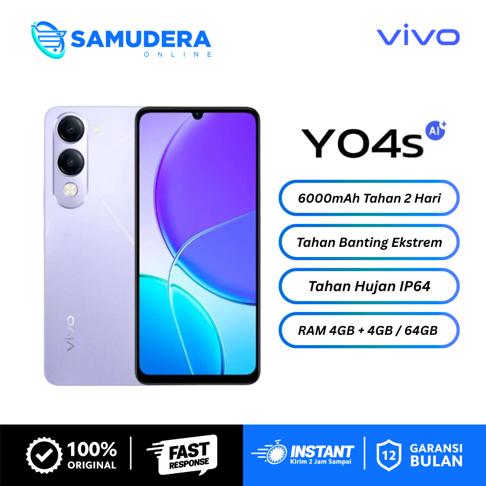 Vivo Y04s [4GB+4GB/64GB] HP 1 Jutaan Baterai Besar 6000mAh Garansi Resmi