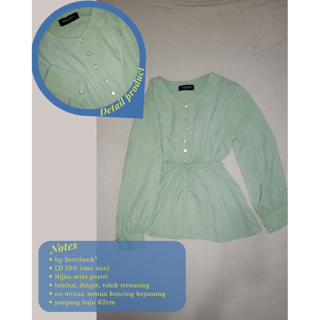Kemeja blouse baju lengan panjang hijau pastel mint