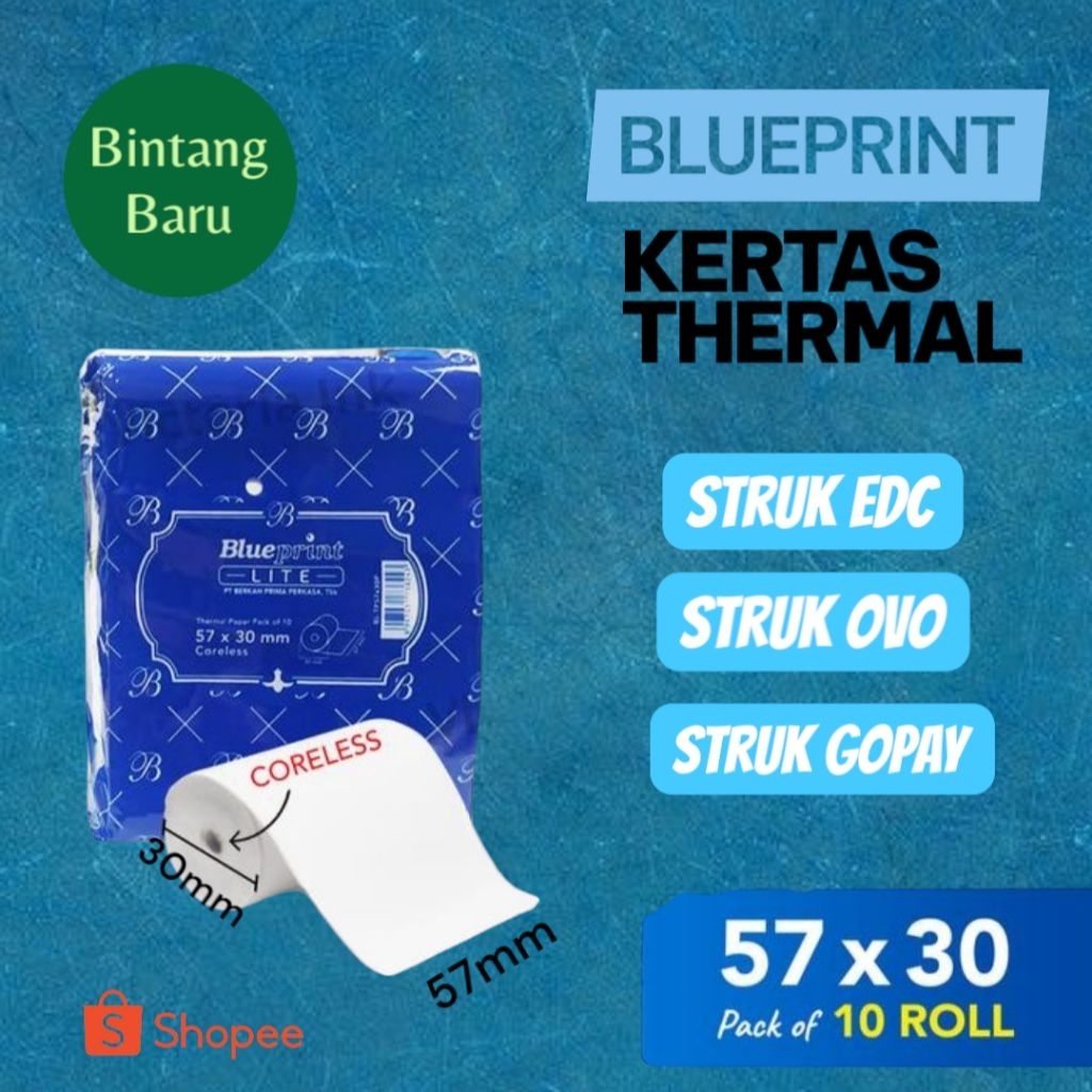 

Kertas thermal 57x30mm thermal Blueprint 57x30mm struk EDC POS BRI PPOB Coreless