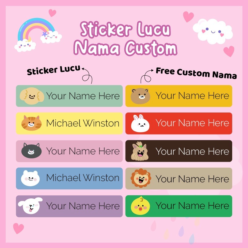 

Feyfey (85 Pcs) Sticker Buku Pakai Custom Nama Aestetik Handbook Anak Motif Lucu dan Unik Palajaran Pembatas Dekorasi Notes Label Cute