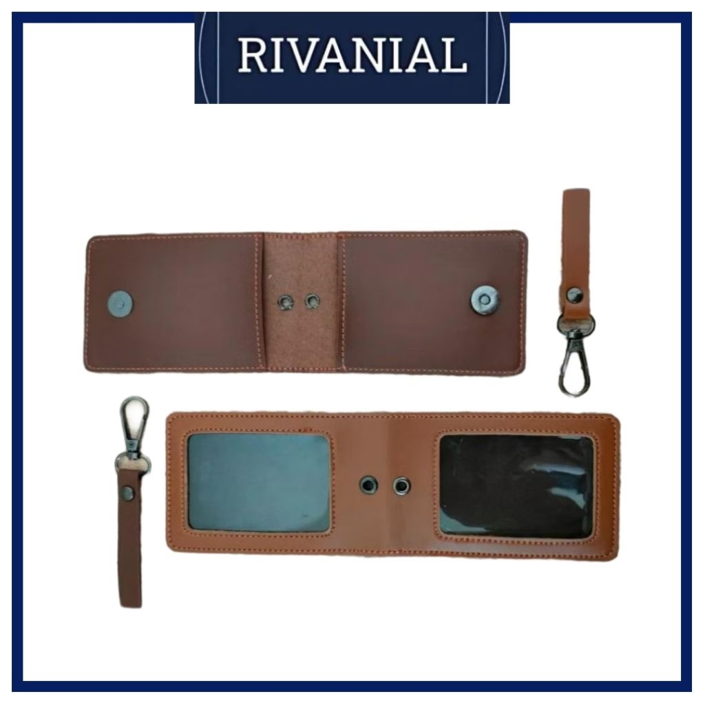 

Name tag id card holder bolak balik name tag double flip kulit asli