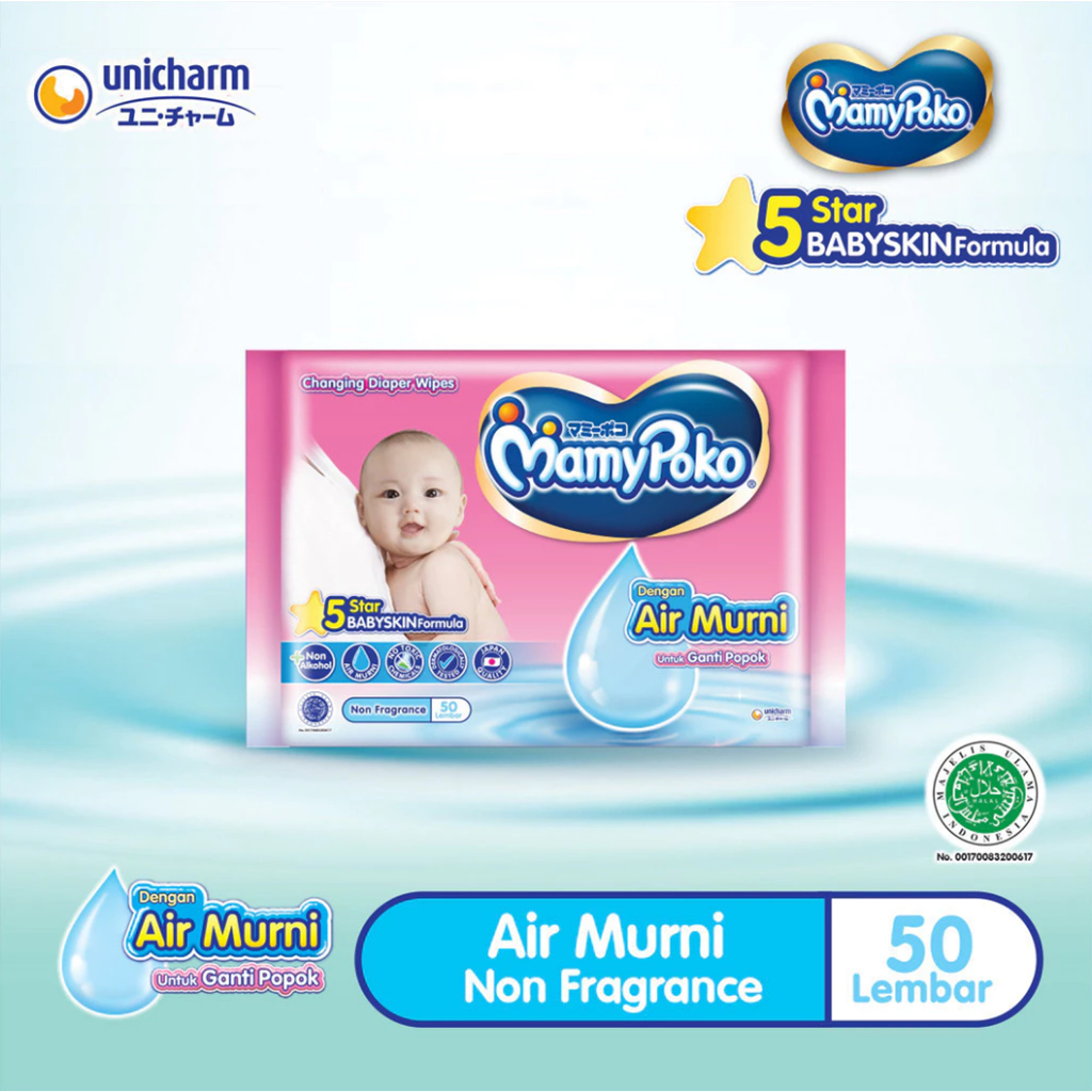 Tisu Basah MamyPoko Wipes Air Murni Non Perfume 50 lembar Mamy Poko Changing Diapers Wipes Tissue Ba