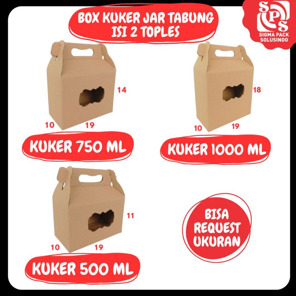 

Box Kuker Jar Isi 2 19x10x11/19x10x14/19x10x18 Toples Jar 500ml / 750ml / 1000ml Jinjing Gable Box Idul Fitri