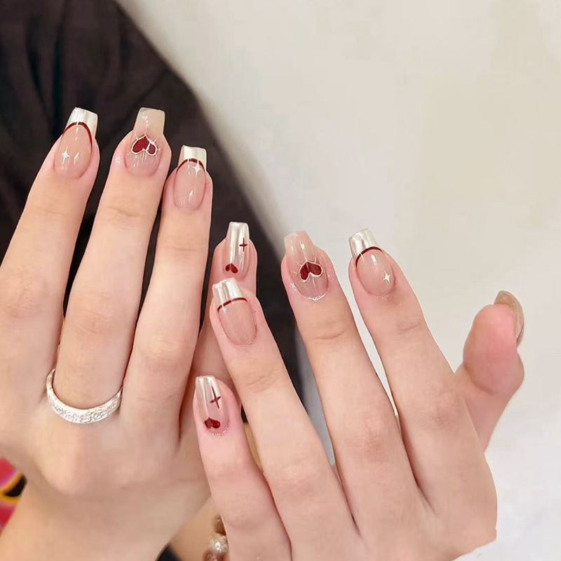 R1001 - Kuku Palsu 3D Motif Love 24Pc FakeNails NailArt Free Lem Cair