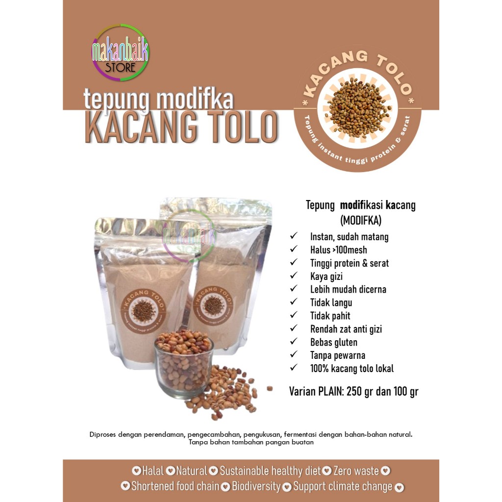 

Tepung kacang tolo |Processed |Tinggi protein & serat |Mudah dicerna | MPASI |Bebas gluten |>80mesh