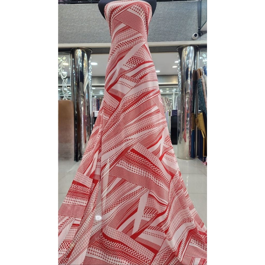 kain sifon crepe silk motif merah putih
