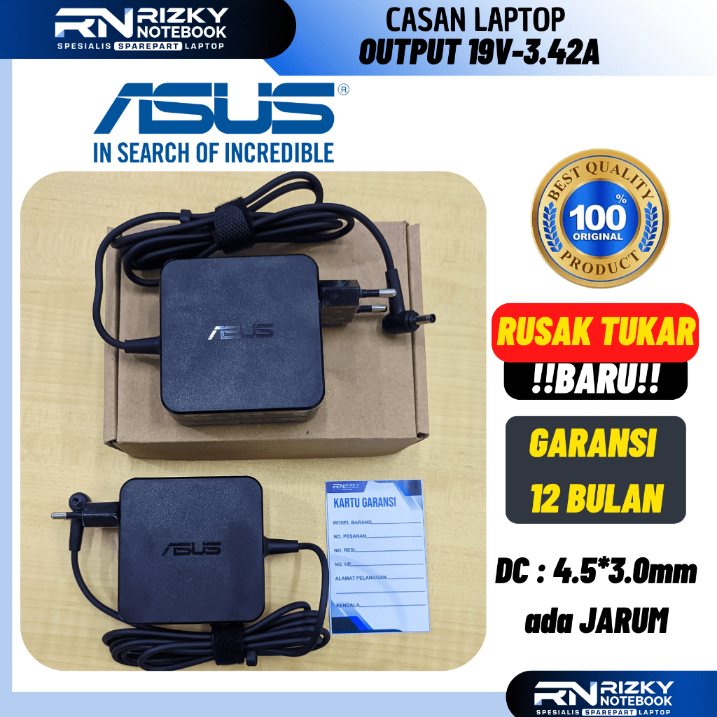 ORIGINAL Adaptor Charger Asus ExpertBook L1400 L1400CD L1400CDA B1 B1400 B1400C Series 65W 4.5x3