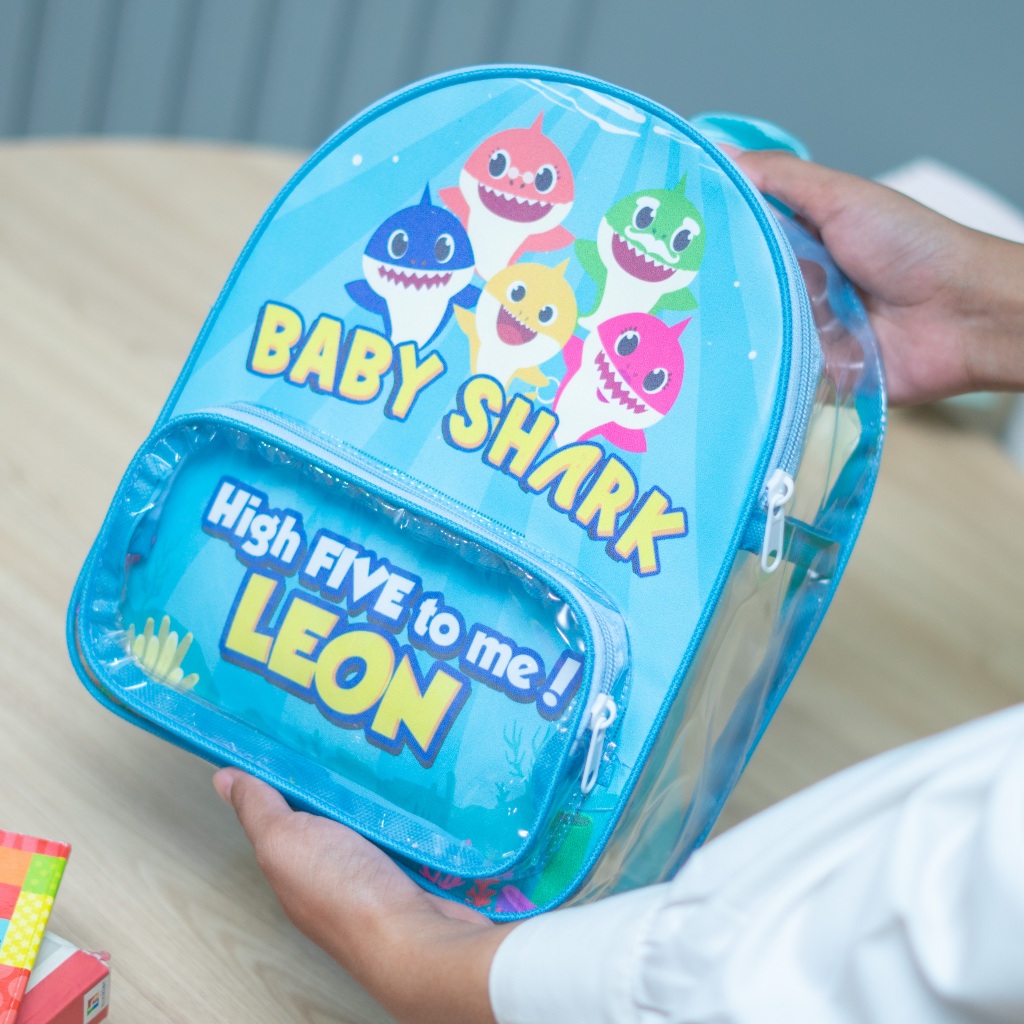 Custom Tas Ransel Anak Bahan Mika bening kombinasi kulit sintetis print, cocok untuk ultah, hampers