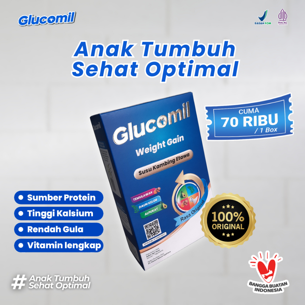 

Susu Pertumbuhan Anak - GLUCOMIL 1 Box Susu Bubuk Etawa Ekstrak Alpukat Daun Kelor Temulawak