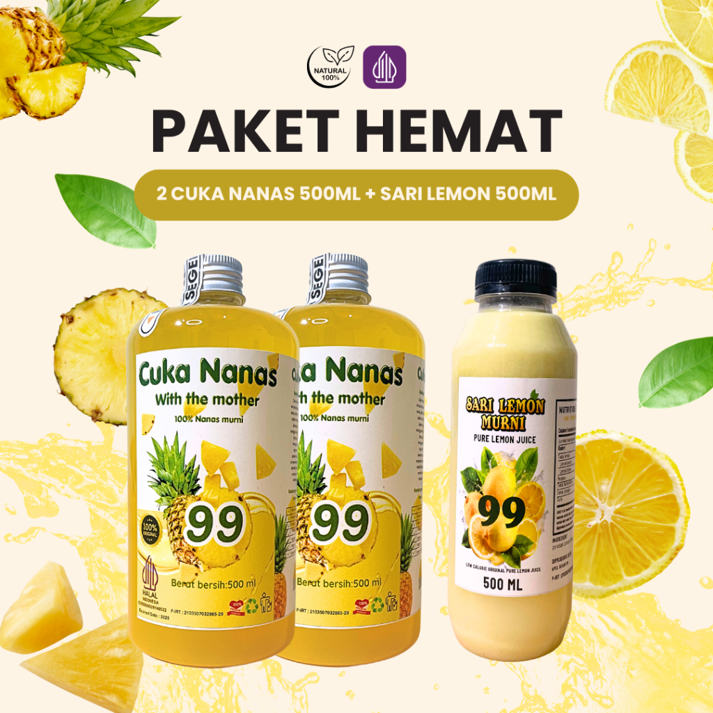 

BUNDLING 2+1 Cuka Nanas Sari Lemon Asli 100% Original Tanpa Pengawet 500 ml