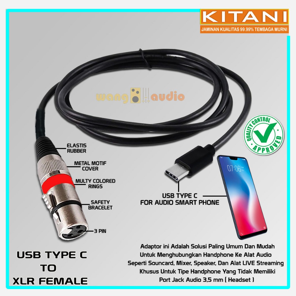 KITANI - Kabel Audio/Konverter USB Type C To XLR Female - WANG AUDIO