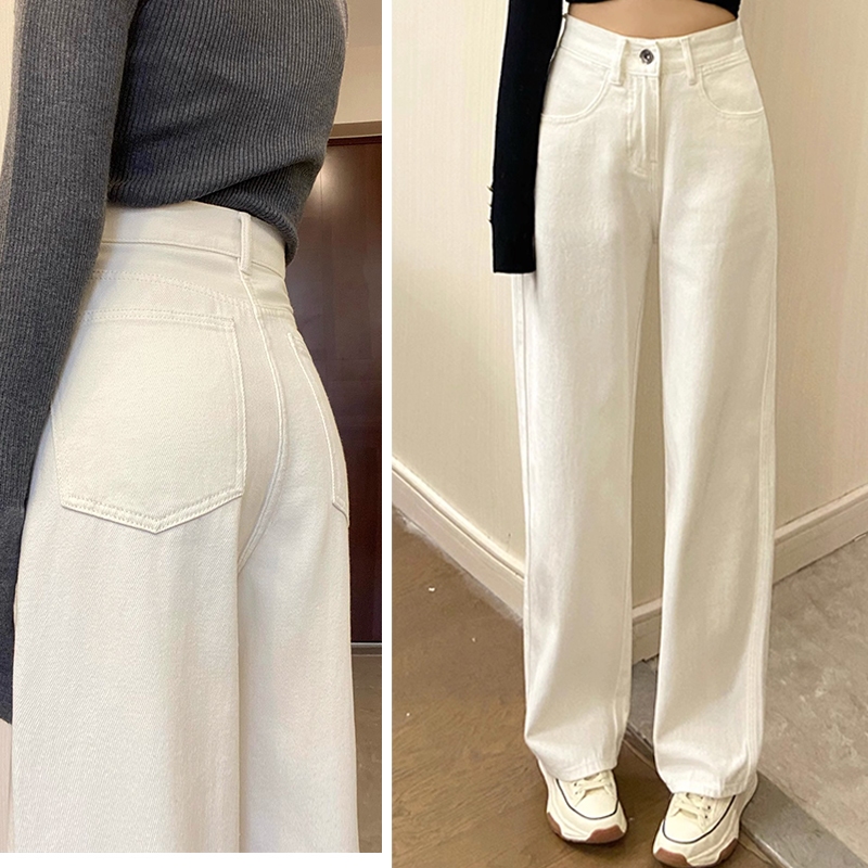 Celana wanita jeans jeans putih Celana jeans wanita jeans cream celana boyfriend wanita Celana kulot