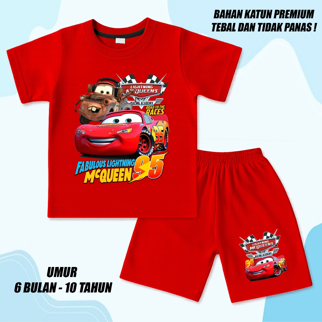Baju setelan stelan set kaos anak cowok cewek laki laki perempuan unisex murah mc queen cars 1