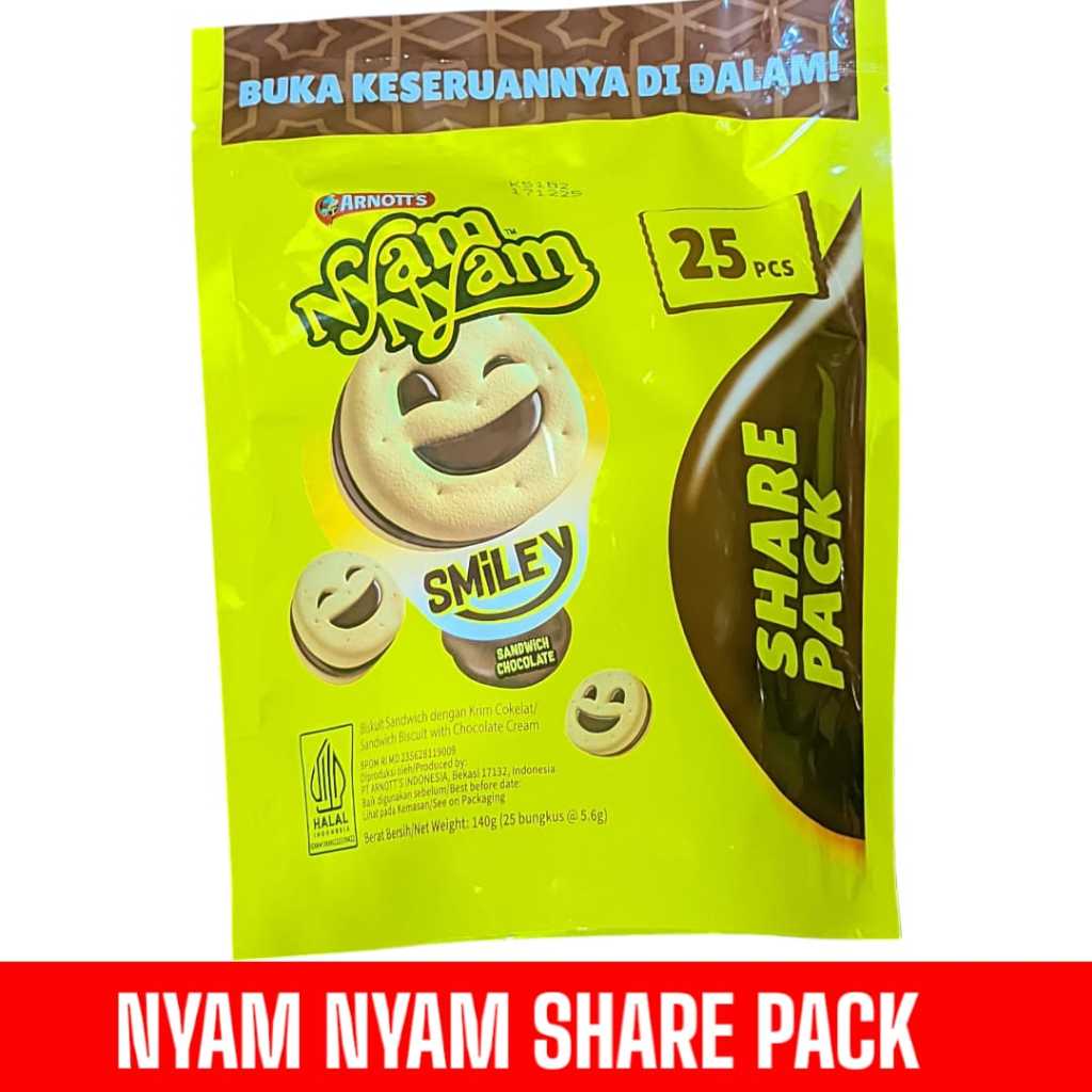 

Nyam Nyam Smiley 140g Pouch Share Pack With Chocolate Cream Biskuit Sandwich (25pcs)