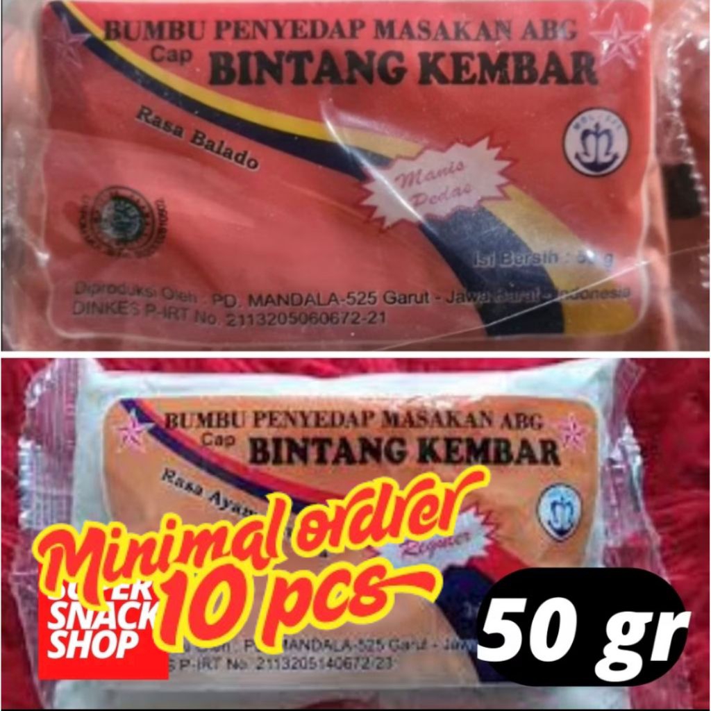 

BUMBU TABUR INSTANT / BUMBU MASAK ATOM BINTANG KEMBAR ABG 50GR (minimal beli 10)