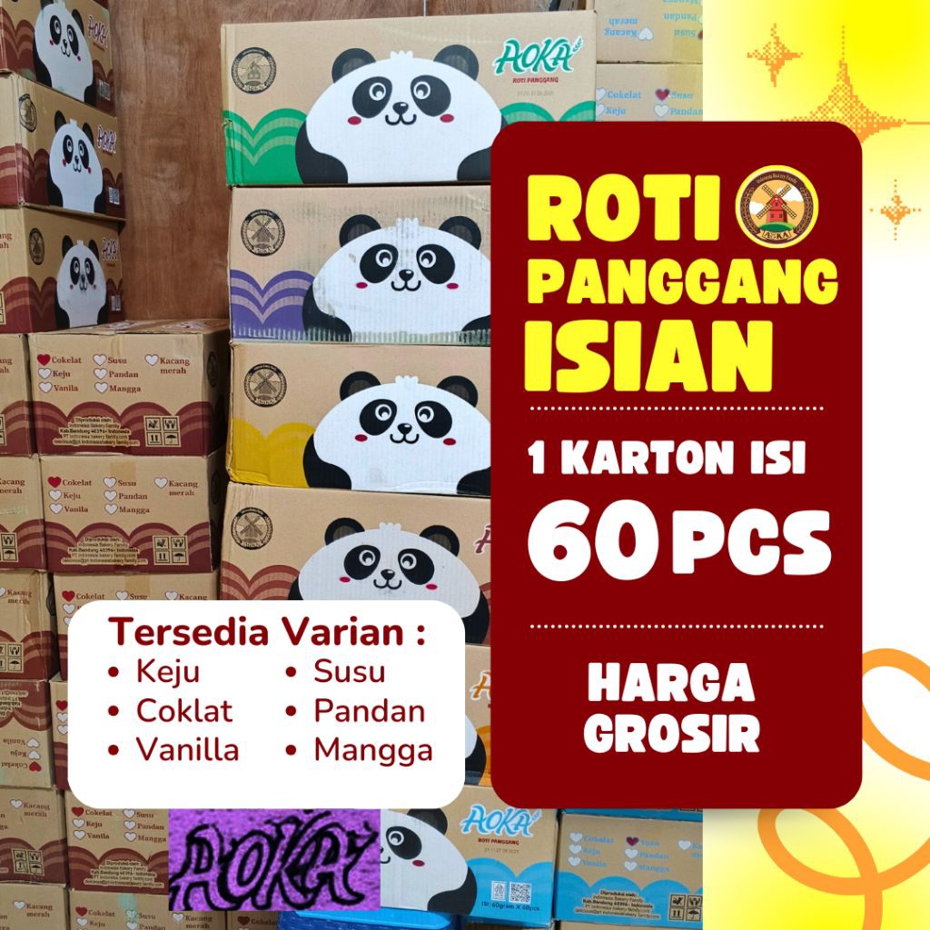 

AOKA Panda 1 Karton Isi 60 Pcs – Roti Isian Lembut, Enak & Murah | Snack Jajanan Anak & Keluarga | Harga Grosir