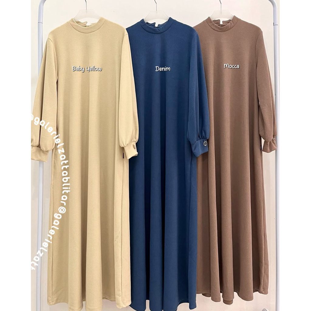 ELZATTA Gamis Knit Lengan Balon Plat - Fashion Wanita Muslimah - Gamis Dress Polos Daily Bahan Knit 