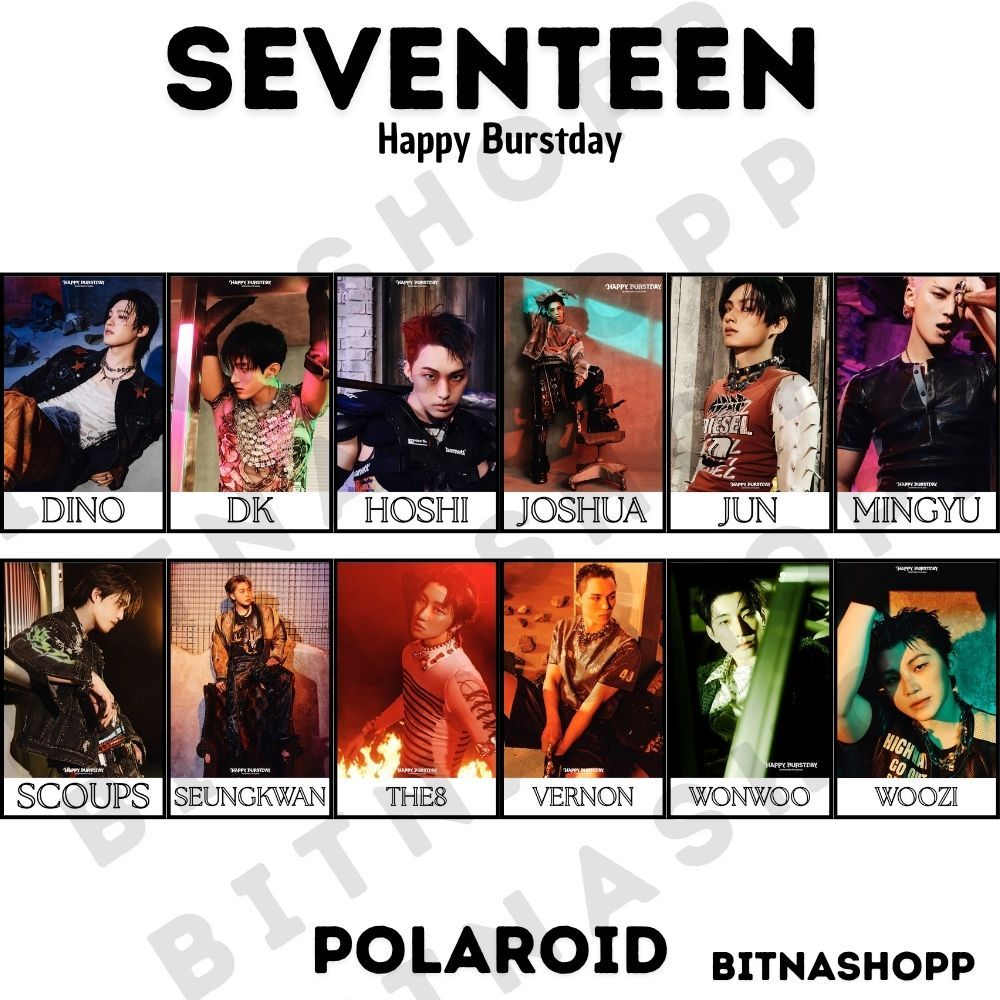 POLAROID SEVENTEEN HAPPY BURSTDAY 13 PCS KPOP UNOFFICIAL HOSHI JEONGHAN MINGYU SCOUPS VERNON WONWOO