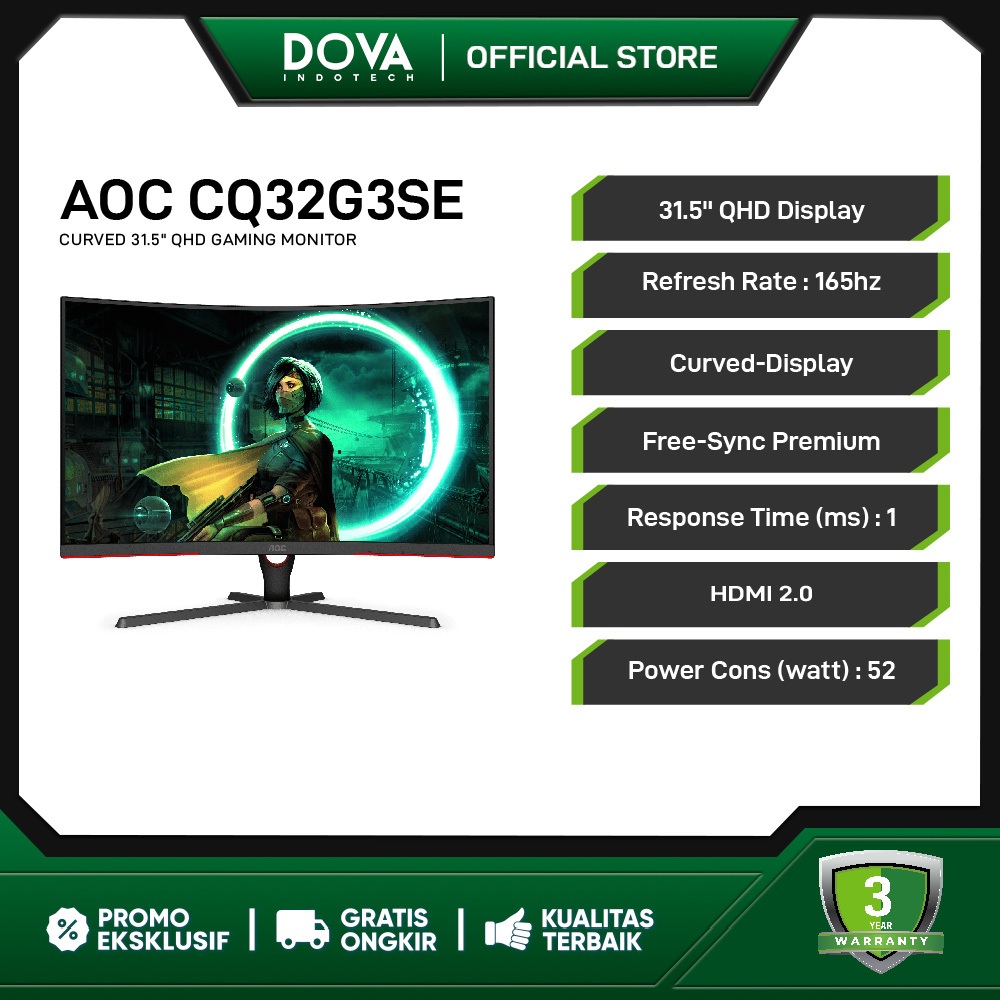 Monitor LED AOC Q32G3SE 31.5" VA 1ms QHD 165Hz HDR10 Gaming Monitor
