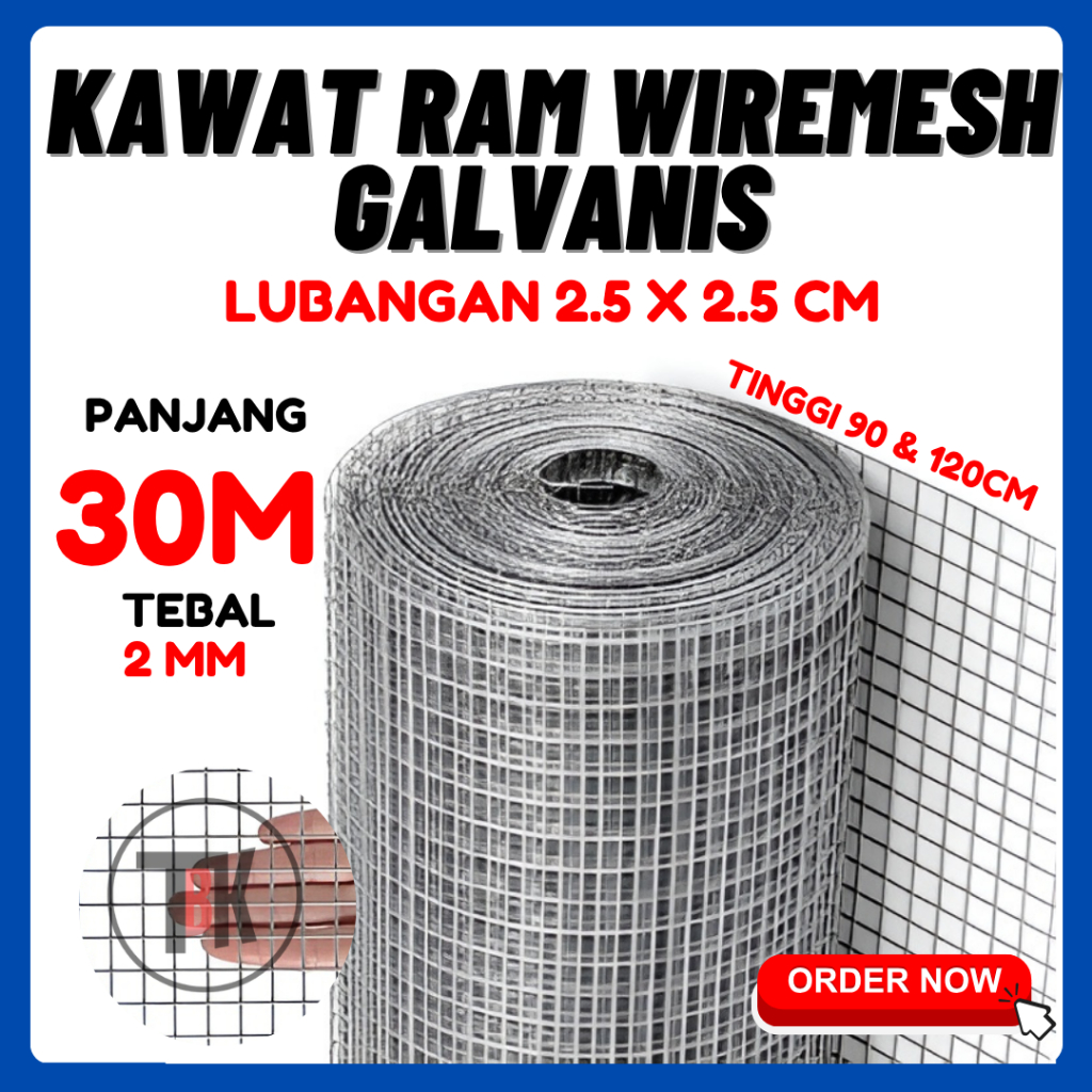 Kawat RAM WIremesh lub 2.5x2.5 mm tebal 2mm, tinggi variasi
