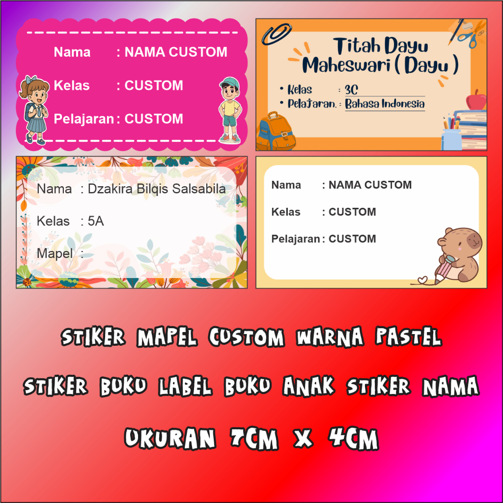 

Termurah STIKER MAPEL CUSTOM WARNA STIKER BUKU LABEL BUKU ANAK STIKER NAMA