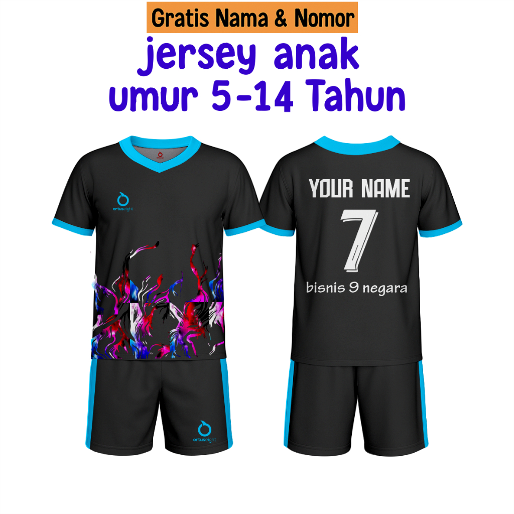 PASANG NAMA DAN NOMOR FREE Custom Nama Dan Nomor Setelan Baju Bola Anak Sablon Nama + Nomor Jersey K
