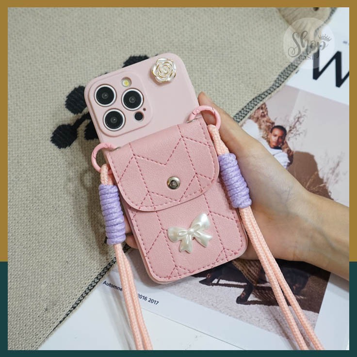 Case Dompet Elegant | BoniBag Case Tali Panjang Motif Pita Lucu for All Type hp Oppo Vivo Infinix Xi