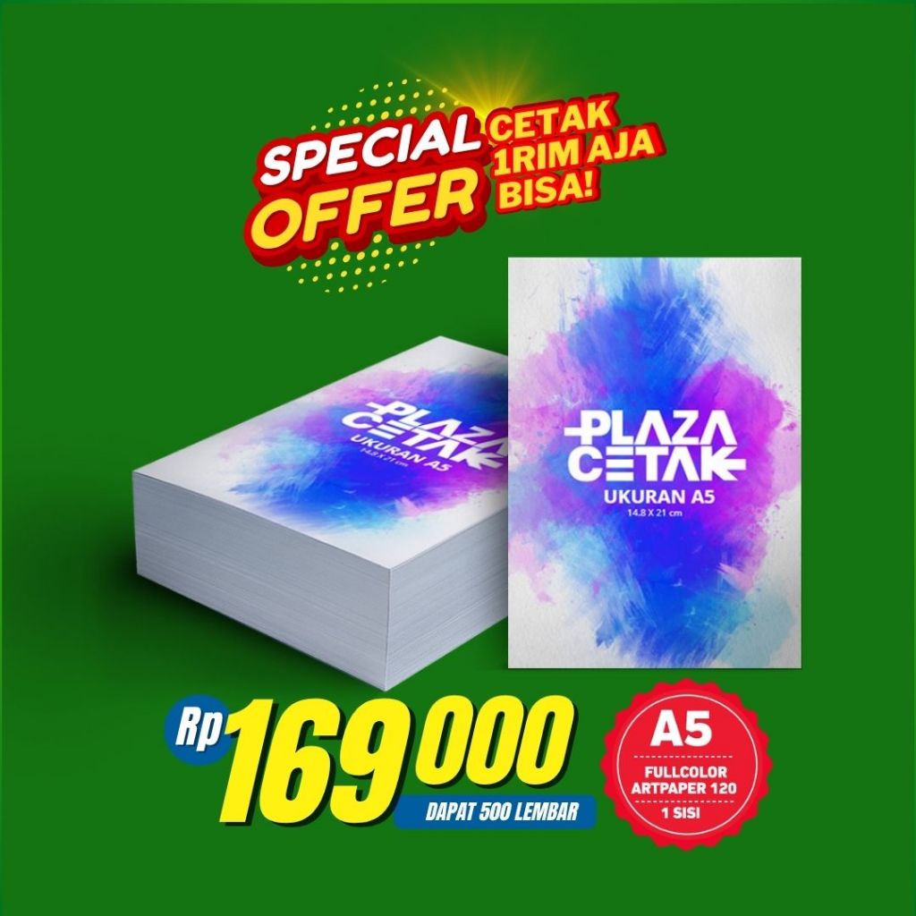 

Brosur A5 1 Sisi / 2 Sisi (Bisa Cetak 1 Rim Saja) FULLCOLOR