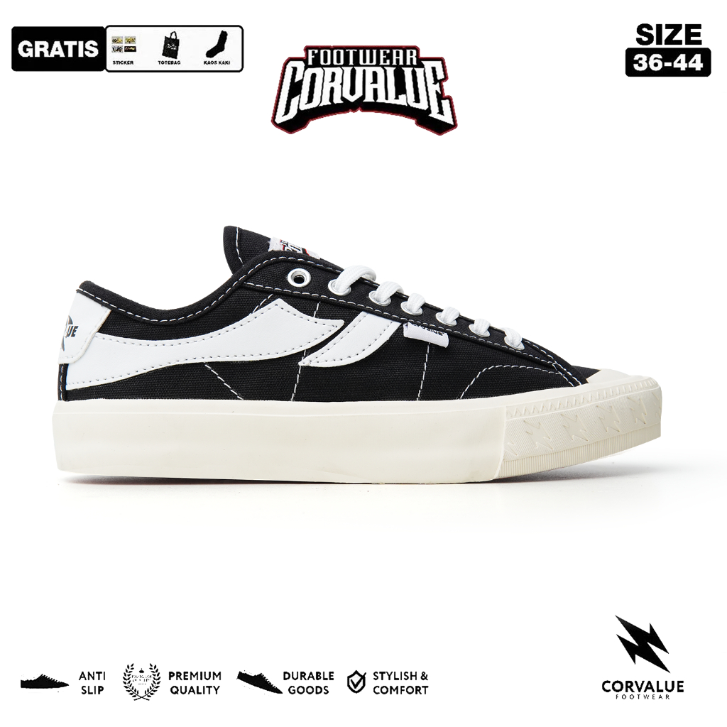 CORVALUE - Sepatu sneakers kasual Corvalue Footwear Pria Wanita DIAMOND 003 Black white Original