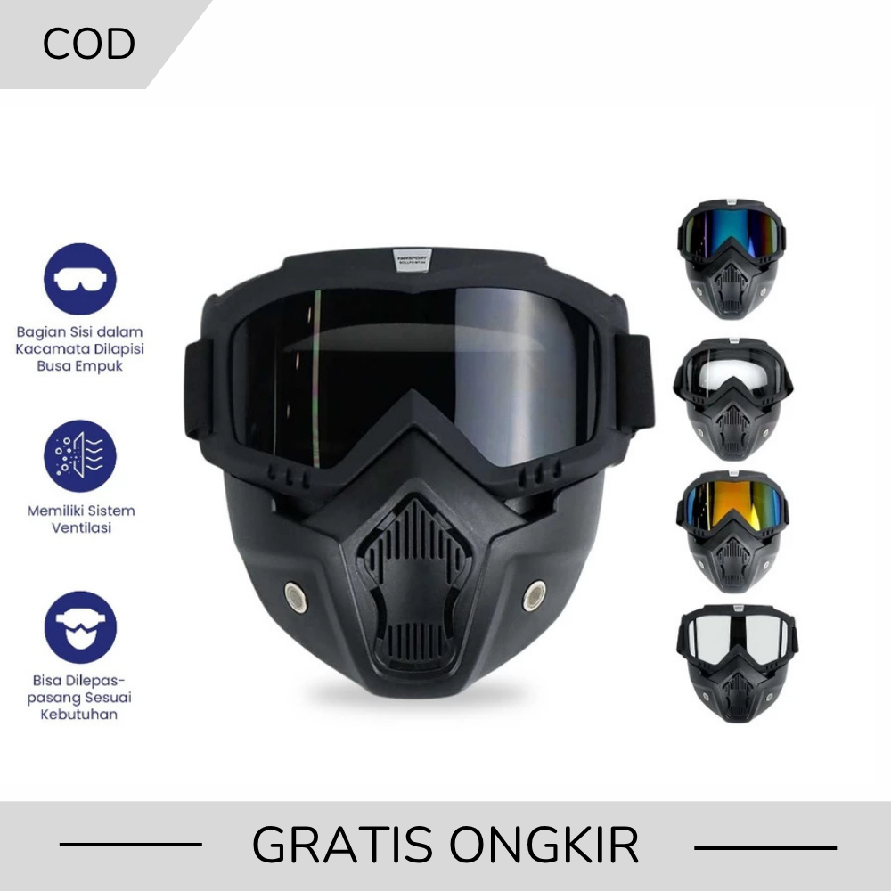 TaffSPORT BOLLFO Kacamata Goggles Mask Motor Retro Windproof