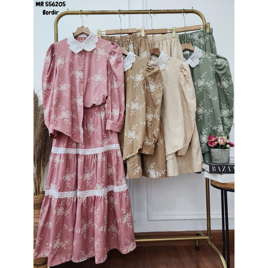 Stelan Bordir Premium Terbaru, Setelan wanita import terbaru, oneset wanita, stelan rok wanita kekin