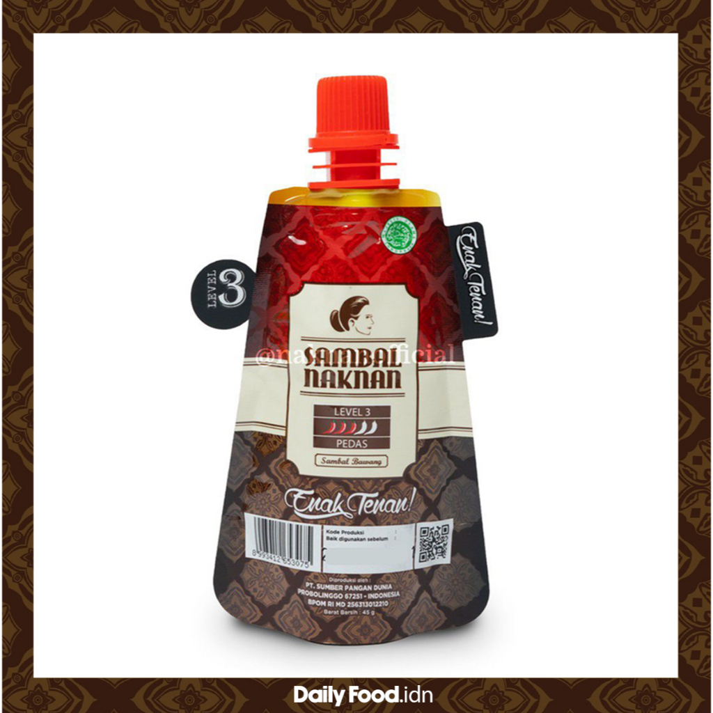 

Sambal Bawang Naknan Pouch Level 3 (Pedas) • Netto 45 gram