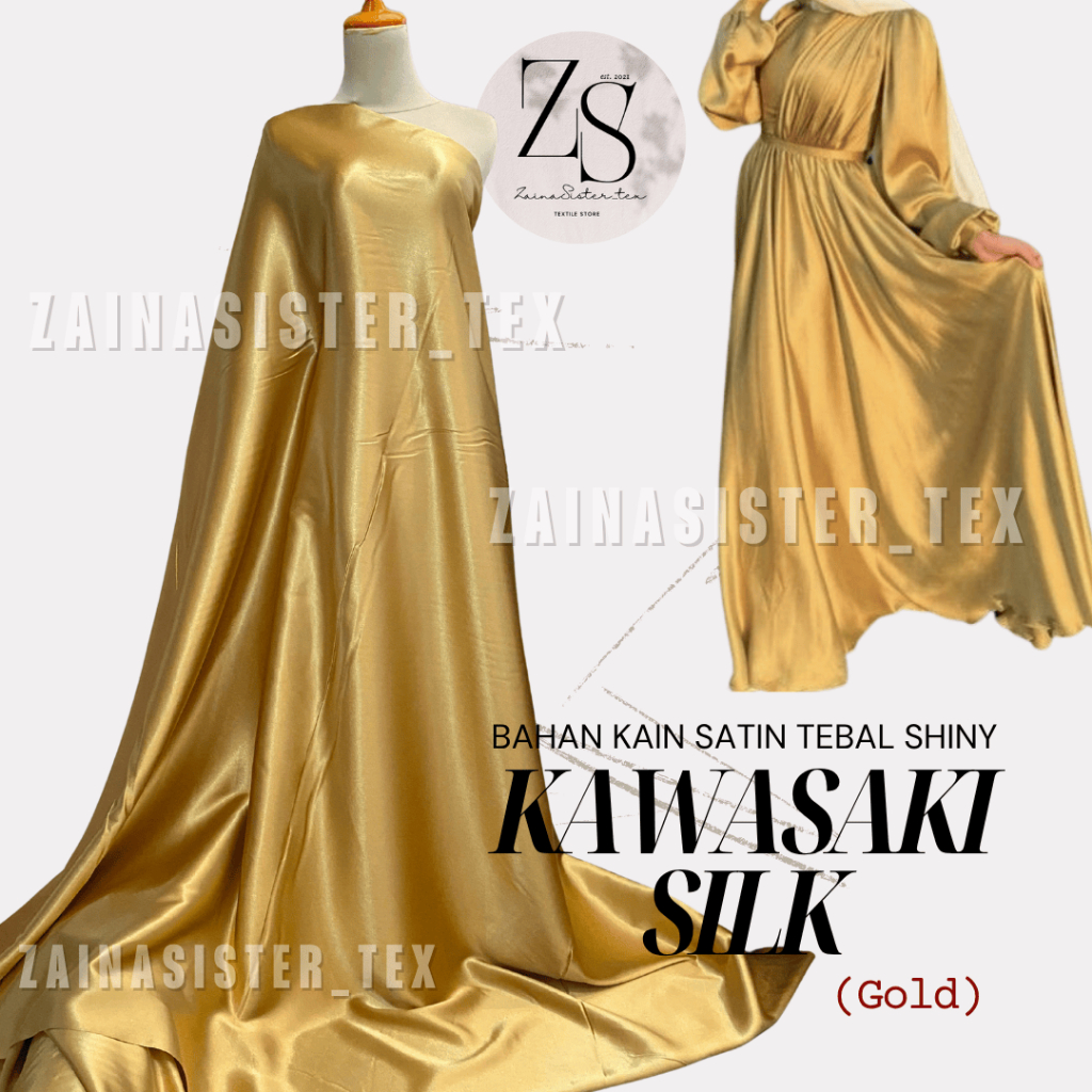 1/2 (SETENGAH) meter Kain Satin Kawasaki Silk Premium Warna Gold Bahan Dress, Dalaman Brokat, Brides